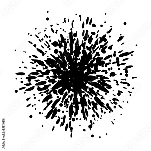 Black paint ink splash explosion painting. Cartoon typographical element