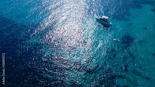 Aerial view of the Mediterranean Sea and yachts