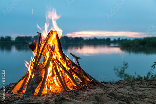 Beautiful bonfire by the river.
