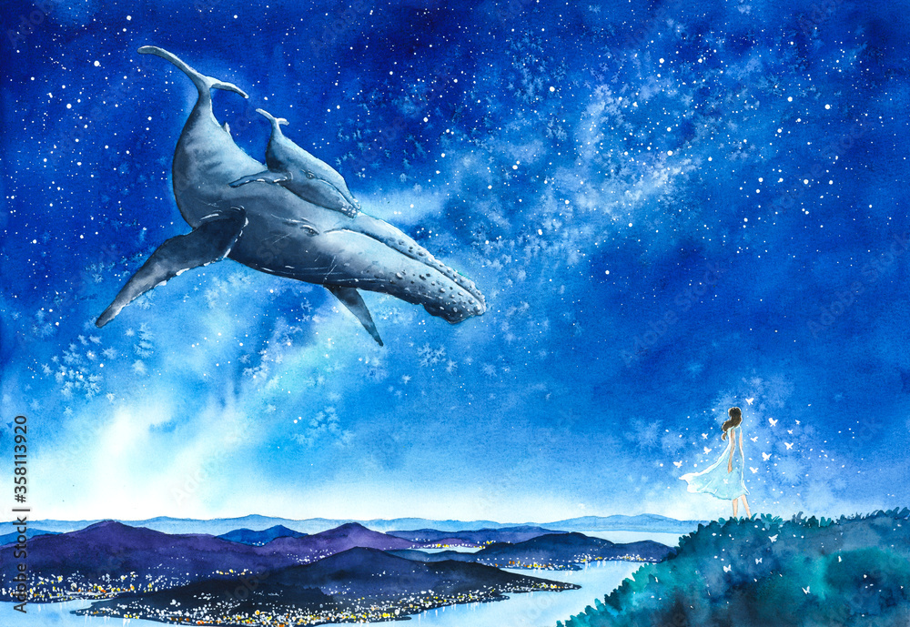Watercolor Painting - Conversation with Whale