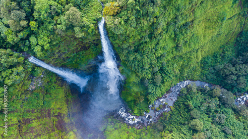 Aerial view of Tad Fane waterfall in rainforest at Pakse and Champasak city Laos photo