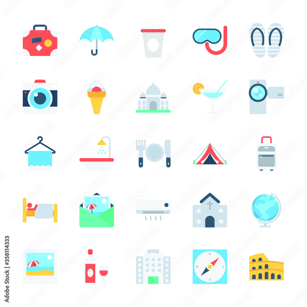 Travel and Holidays Flat Vector Icons Travel and Holidays Flat Vector Icons