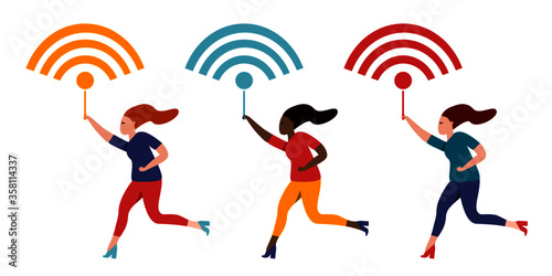 Women of racial diversity in technology illustration