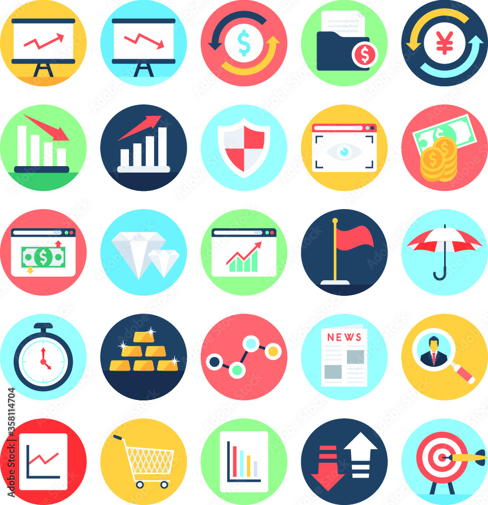 Pack of Flat Market and Economics Icons Pack of Flat Market and Economics Icons