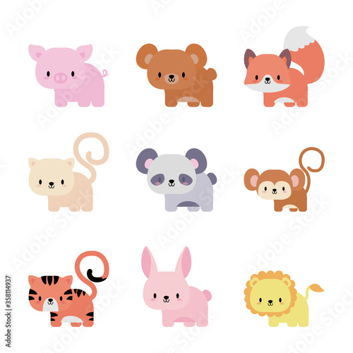 Fototapeta Naklejka Na Ścianę i Meble -  set of icons animals baby kawaii, flat style icon
