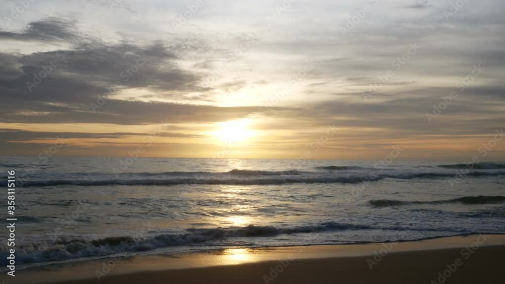 sea wave water hit sand beach , reflection in water, cloudy sky with sunset background sea wave water hit sand beach , reflection in water, cloudy sky with sunset background