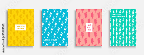 Set of bright decorative covers. Abstract colorful posters with creative lightning prints