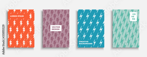 Set of bright decorative covers. Abstract colorful posters with creative lightning prints