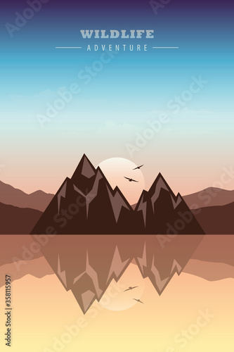 wildlife adventure in the mountains by the sea vector illustration EPS10