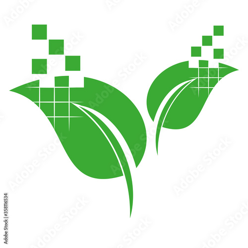 Zwei Blätter, Pixel, Blatt, Pflanze, Fotografie, Logo