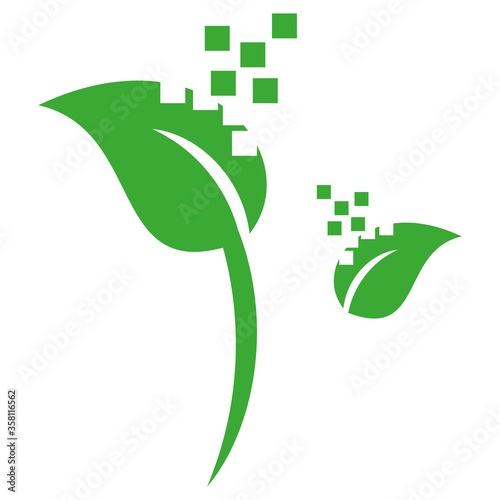 Zwei Blätter und Pixel, Bläter, Pixel, Logo, Icon