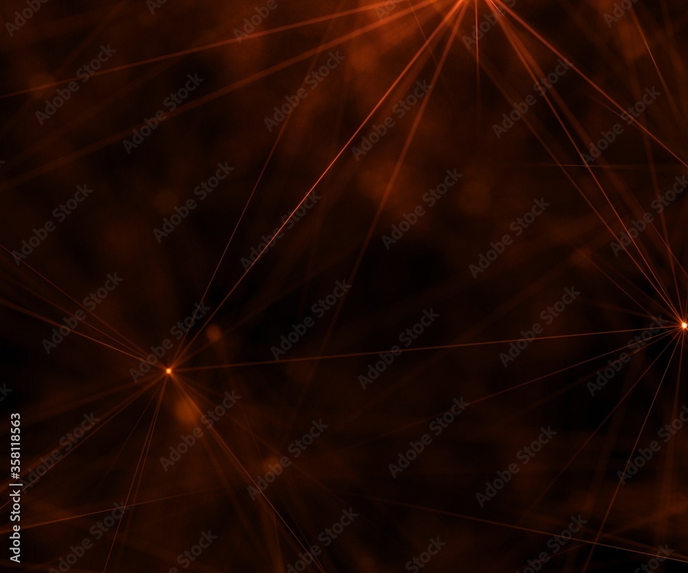 Festive Magic and Divine Golden Glowing Stars Lights and Polygon Lines. Square Web Banner 3D Illustration on Black Background