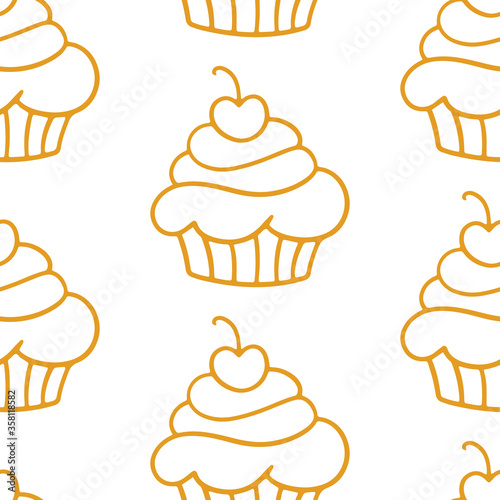 Pastry, sweet bakery seamless pattern with baked goods