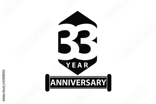 33 year anniversary Sign Ribbon All Black space vector illustration on White background - Vector