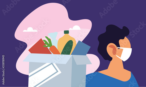 man with mask and market to deliver