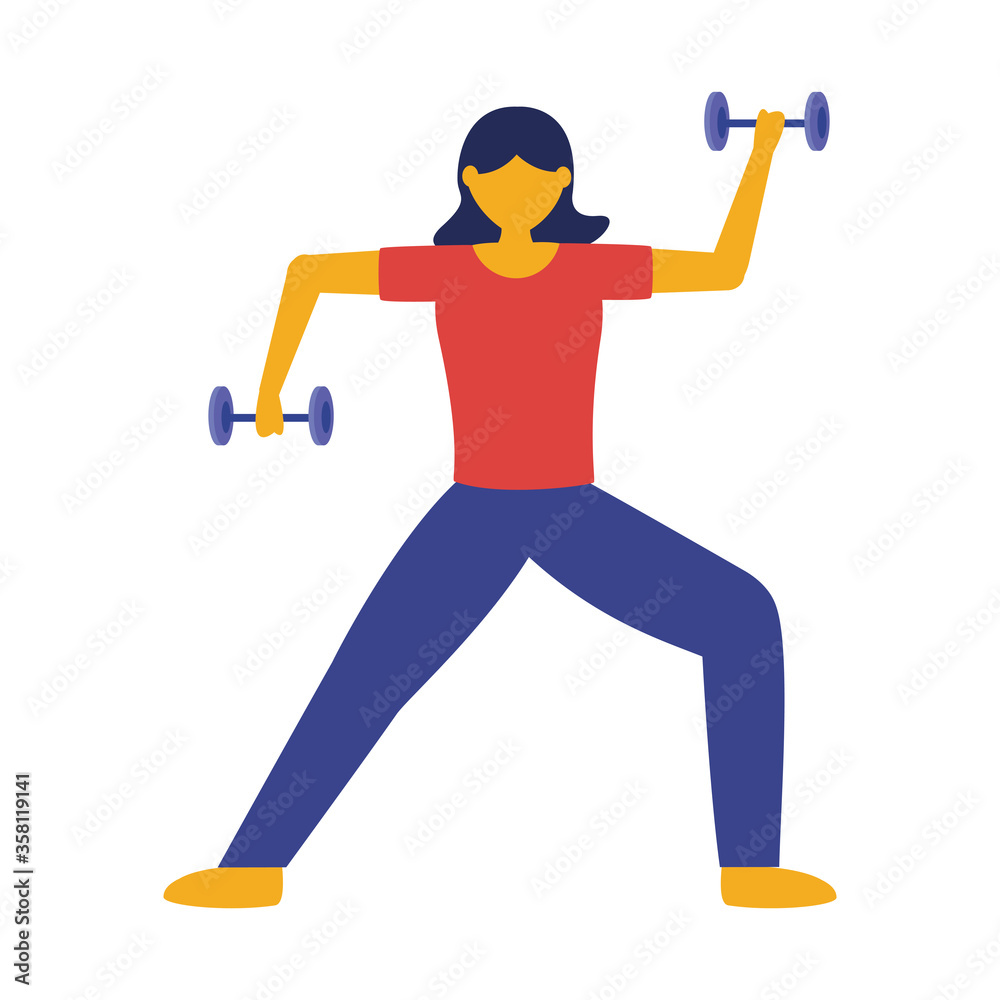 Woman with sportswear doing exercise with weights vector design