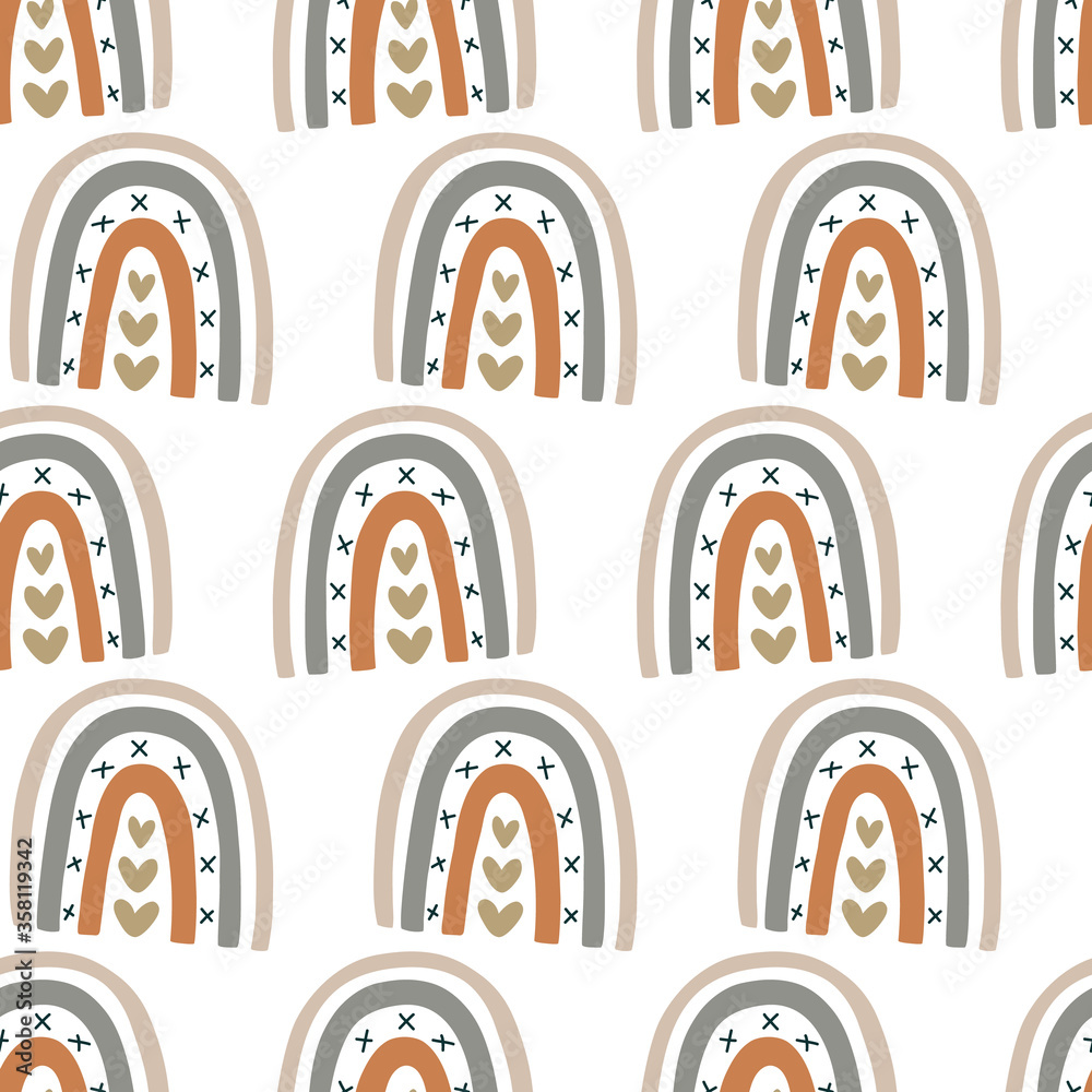 Rainbow hand drawn doodles seamless pattern