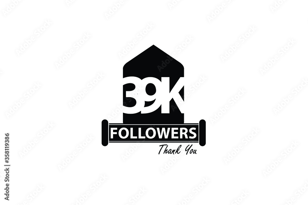 39K,39.000 Followers Thank you. Sign Ribbon All Black space vector illustration on White background - Vector