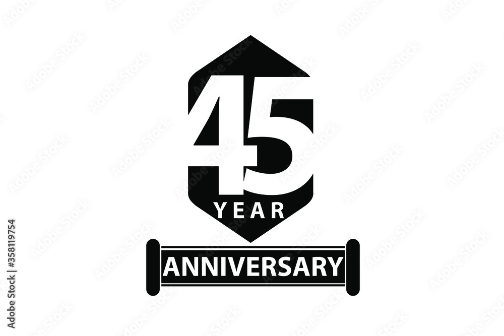 45 year anniversary Sign Ribbon All Black space vector illustration on White background - Vector 45 year anniversary Sign Ribbon All Black space vector illustration on White background - Vector