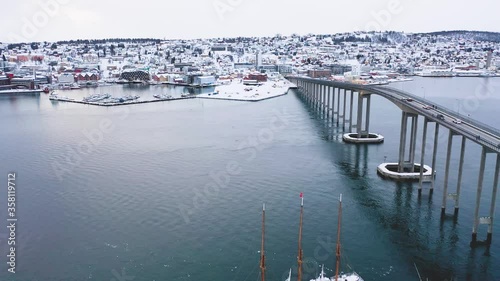 City of Tromso, Norway. Aerial Tromsø. Panoramic view. Bird's-eye view. Tromso in the winter. Winter Norway