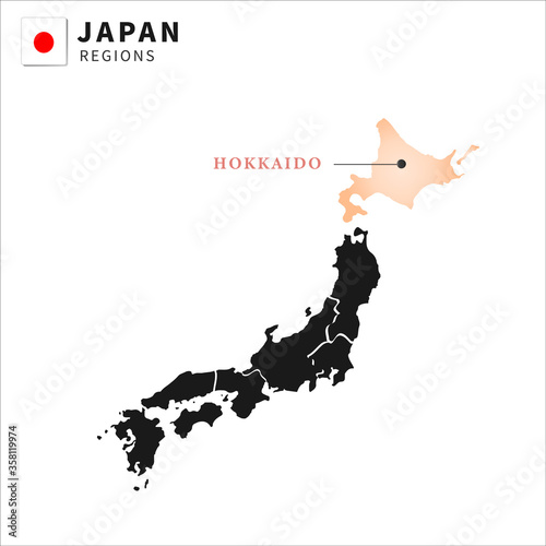 Vector Illustration of each japan region prefecture Hokkaido, white background , japan national flag