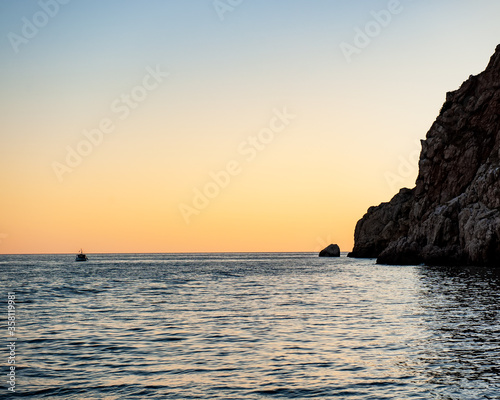 Pleasure boats at sea in the evening.