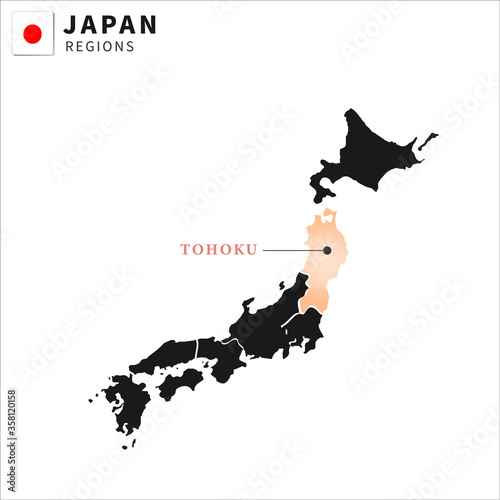 Vector Illustration of each japan region prefecture Tohoku, white background , japan national flag