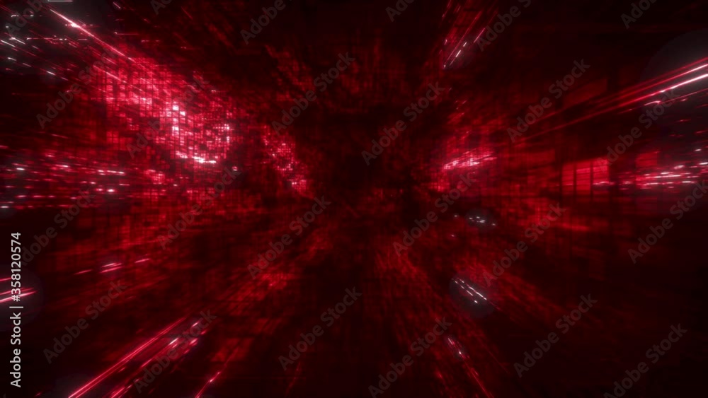 3D animation of festive red futuristic abstract digital virtual reality matrix particles grid cyber space sci-fi and fantasy symmetry environment technology vj loop background 