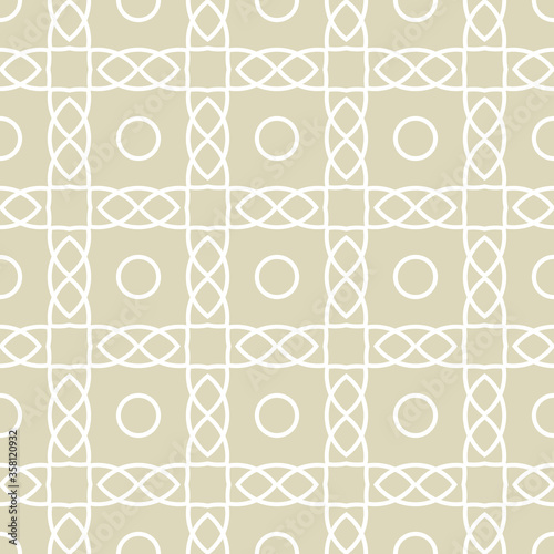 Geometric seamless background. White round pattern on olive green background