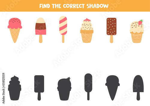 Find the right shadow of cute carton ice creams.