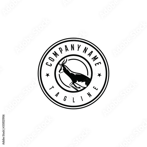 Springbok logo design template. Awesome a springbok with circle logo. A springbok line art logotype.