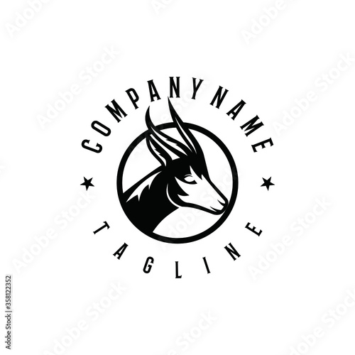 Springbok logo design template. Awesome a springbok head with circle logo. A springbok lineart logotype.