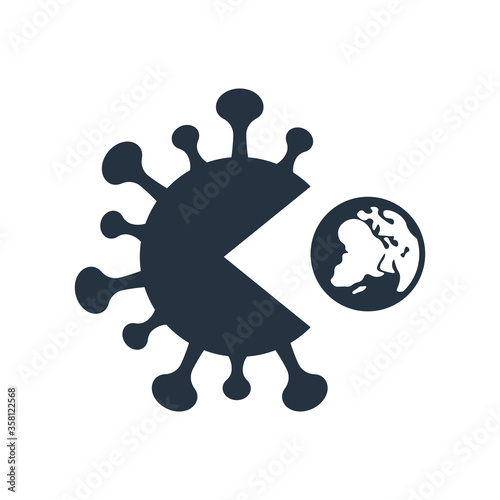 Foto isolated abstract warning coronavirus, pacman icon, on white background, covid -