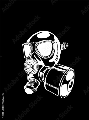 White gas mask isolated on black background, vector graphical illustration, anti virus  protection element