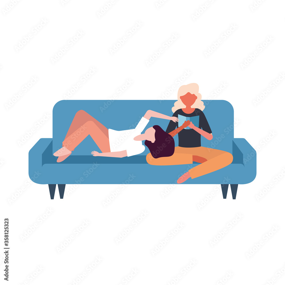 Avatars women on couch vector design