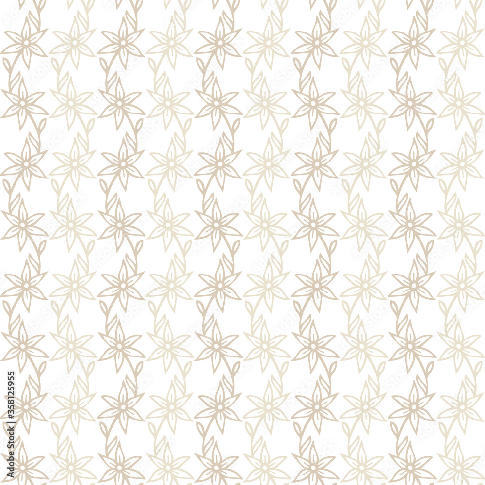 Seamless floral hand drawn vector pattern. Leaves and flowers endless sketch drawing background.  Part of set.