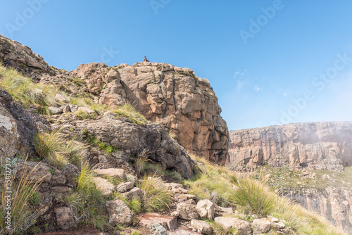 Basotho herdsman seen from the top of the chain ladders