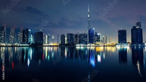 Beautiful view of Dubai skyscrapers during night time