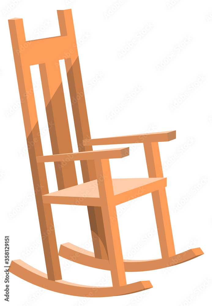 Rocking chair or rocker, furniture with two curved bands attached to