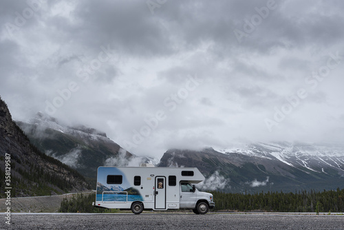 camping in the mountains in an RV Campervan in Canada