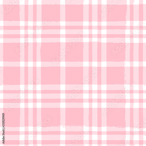 seamless tartan girly pattern, plaid print, checkered pink paint brush strokes. Gingham. Rhombus and squares texture for textile: shirts, tablecloths, clothes,
