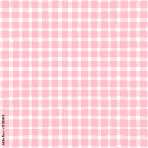 seamless tartan girly pattern, plaid print, checkered pink paint brush strokes. Gingham. Rhombus and squares texture for textile: shirts, tablecloths, clothes,