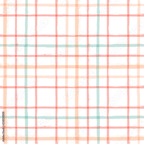 Gingham seamless pattern. watercolor pastel strokes texture for textile: shirts, plaid, tablecloths, clothes, bedding, blankets, makeup. vector checkered summer girly print