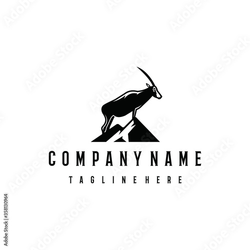Oryx logo design template. Awesome a oryx with mountain logo. A oryx line art logotype.