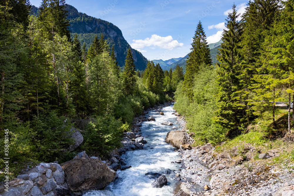 Aerial view of Cascade du Rouget (Rouget Waterfalls) in Sixt-fer-a-cheval in Haute-Savoie France