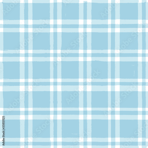 Blue Gingham seamless pattern. watercolor stripes, tartan texture for spring picnic table cloth, shirts, plaid, clothes, dresses, blankets, paper. vector checkered summer paint brush strokes.