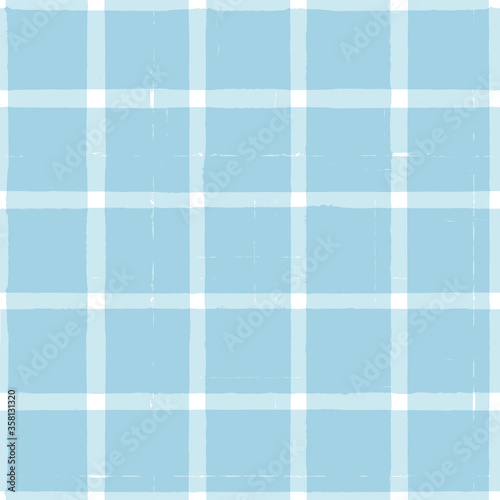 Blue Gingham seamless pattern. watercolor stripes, tartan texture for spring picnic table cloth, shirts, plaid, clothes, dresses, blankets, paper. vector checkered summer paint brush strokes.