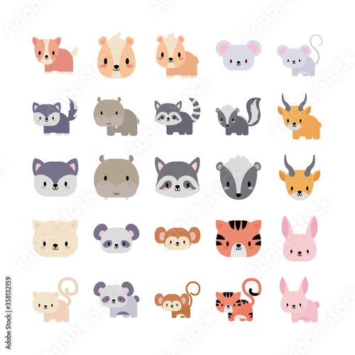 Fototapeta Naklejka Na Ścianę i Meble -  set of icons animals baby kawaii, flat style icon