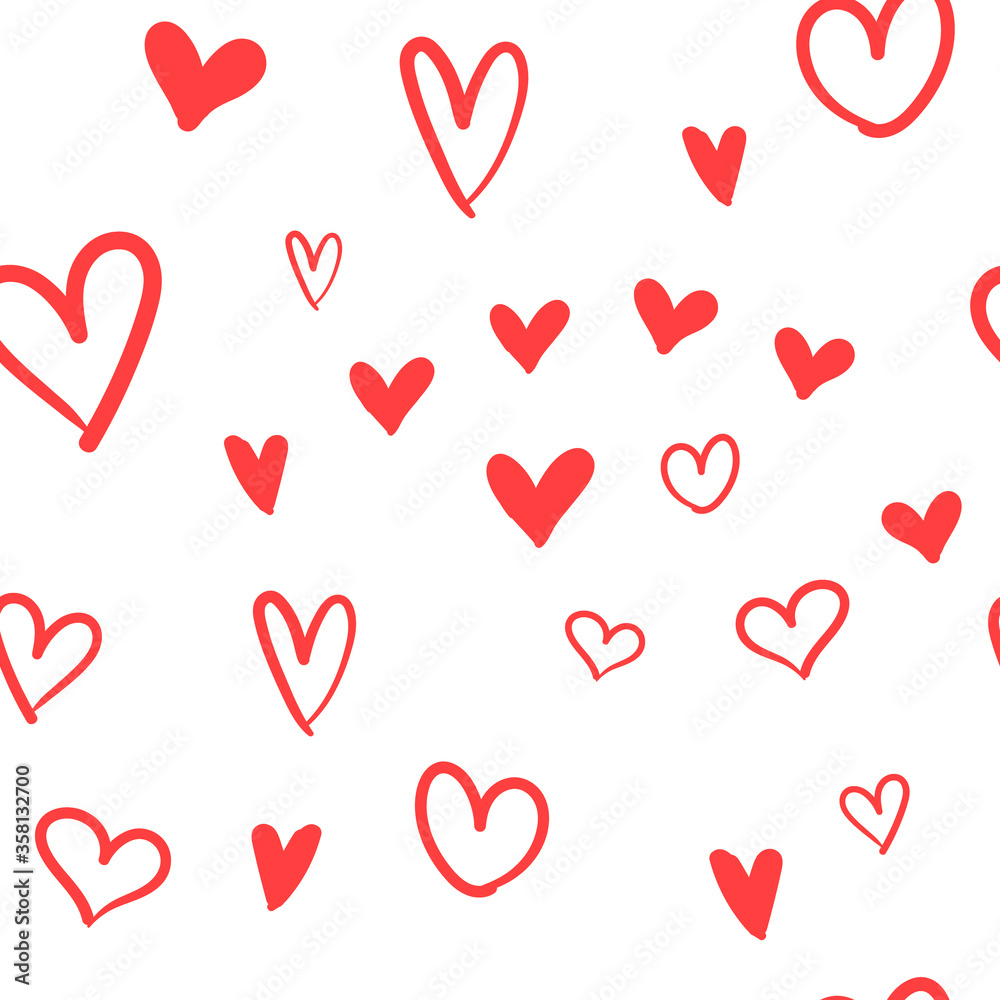 Hand drawn hearts seamless pattern. Texture background for valentine's day with heart doodles.
