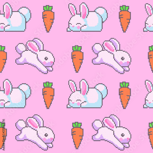 seamless pattern with cross stitch rabbits